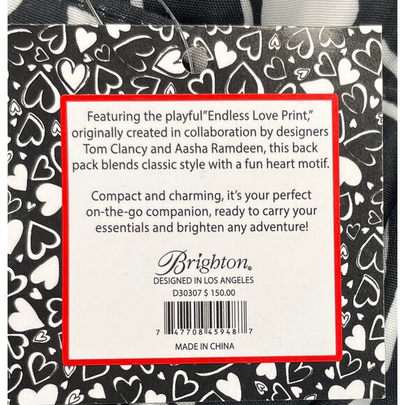 Brighton “Endless Love” Heart Backpack NWT $150 –Black & White Y2K Statement Bag - Picture 4 of 9